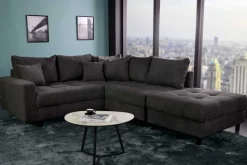 Modernes Ecksofa KENT 220cm dunkelgrau Cord inklusive Hocker Federkern Wohnlandschaft