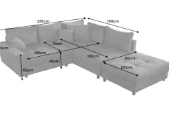 Modernes Ecksofa KENT 220cm hellgrau Cord inkl. Hocker Federkern L-Form Wohnlandschaft
