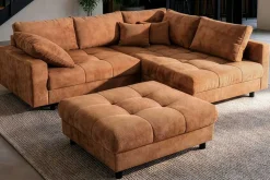Modernes Ecksofa KENT 220cm rostbraun Chenille inkl. Hocker Federkern Wohnlandschaft