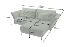 Modernes Ecksofa MARRAKESCH 265cm grün Samt 3-Sitzer inkl. Kissen Ottomane rechts