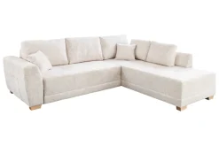 Modernes Ecksofa NORWAY 250cm beige Chenille Schlafsofa mit Stauraum inkl. Kissen