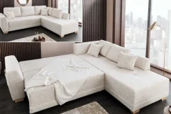 Modernes Ecksofa NORWAY 250cm beige Chenille Schlafsofa mit Stauraum inkl. Kissen
