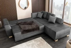 Modernes Ecksofa NORWAY 250cm grau Vogue Velours Samt Schlafsofa mit Stauraum