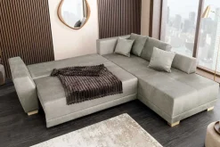Modernes Ecksofa NORWAY 250cm taupe Vogue Velours Samt Schlafsofa mit Stauraum