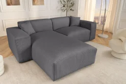 Modernes Ecksofa SIGNATUR 260cm anthrazit Cord beidseitig stellbar inkl. Kissen