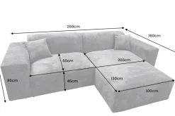 Modernes Ecksofa SIGNATUR 260cm anthrazit Cord beidseitig stellbar inkl. Kissen
