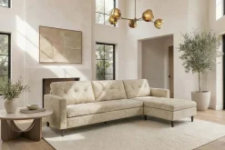 Modernes Ecksofa STOCKHOLM 220cm beige cozy Veloursstrickstoff Federkern 3-Sitzer-Sofa