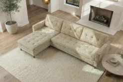 Modernes Ecksofa STOCKHOLM 220cm beige cozy Veloursstrickstoff Federkern 3-Sitzer-Sofa