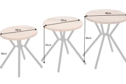 Modernes 3er Set Beistelltische FACTORY 40cm natur Wildeiche Massivholz rund schwarz Metall