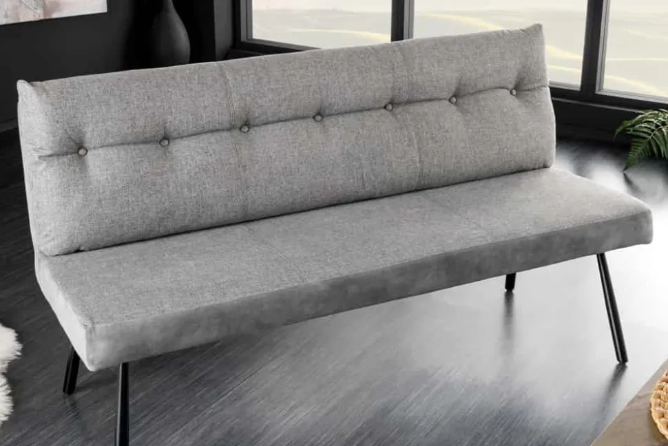 Moderne Sitzbank BIG GEORGE 160cm grau Samt Strukturstoff Taschenfederkern Metall