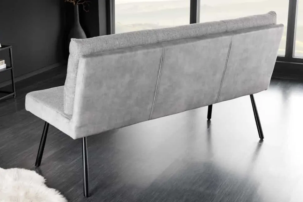 Moderne Sitzbank BIG GEORGE 160cm grau Samt Strukturstoff Taschenfederkern Metall