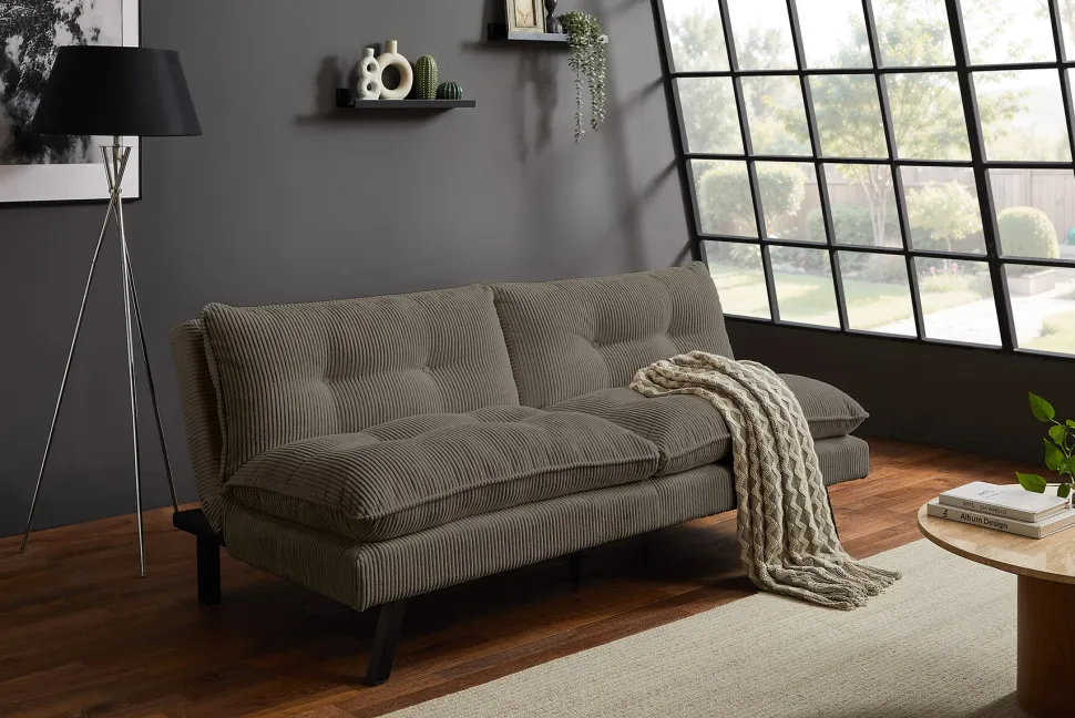 Modernes Schlafsofa COCOONING 190cm greige Cord 3-Sitzer Couch