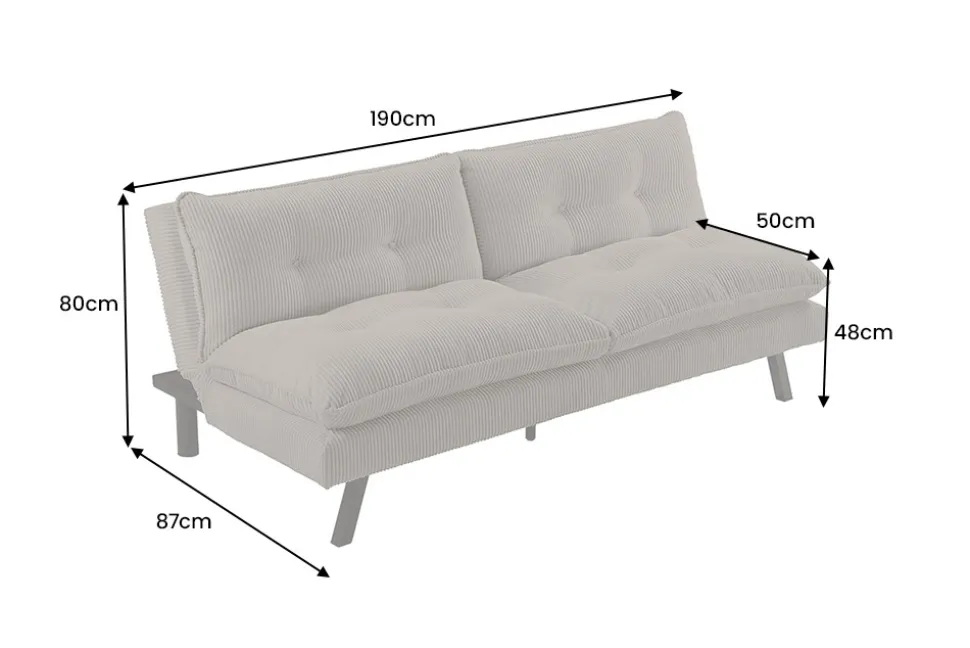 Modernes Schlafsofa COCOONING 190cm greige Cord 3-Sitzer Couch