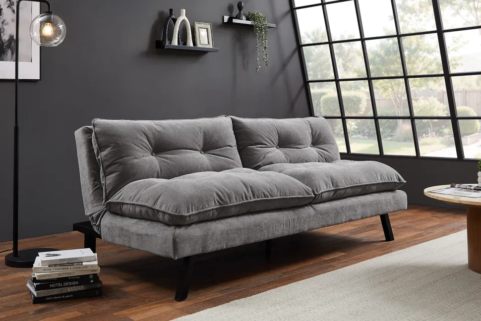 Modernes Schlafsofa COCOONING 190cm grau Chenillestoff 3-Sitzer Couch