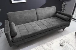 Modernes Schlafsofa COUTURE 200cm grau Microvelours 3-Sitzer Couch mit Schlaffunktion