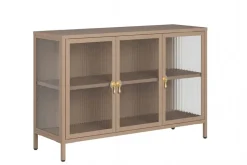 Modernes Sideboard AMSTERDAM 105cm greige gold Riffelglas Metall Vitrine Schrank