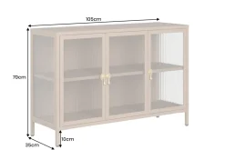 Modernes Sideboard AMSTERDAM 105cm greige gold Riffelglas Metall Vitrine Schrank