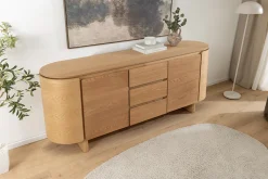 Modernes Sideboard OAK GRAIN 160cm natur Eichenholz vier Fächer mit drei Schubladen