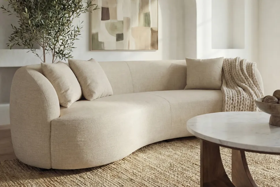 Modernes Sofa ATELIER 230cm beige Samt 3-Sitzer Couch inkl. Kissen