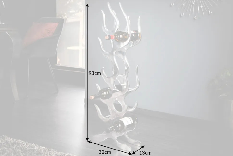 Modernes Weinregal FLAME 93cm silber für 9 Flaschen Flaschenhalter