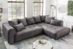 Modernes XXL Ecksofa CLAN 320cm anthrazit Samt Bigsofa inkl. Kissen