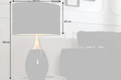Moderne Tischlampe CARLA 60cm schwarz silber mit Leinenschirm