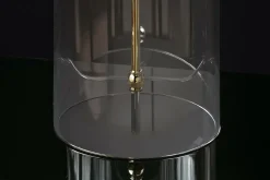 Moderne Tischlampe CLASSICO 50cm transparent Glas weiß gold Leinenschirm