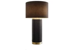Moderne Tischlampe ELEGANCIA 70cm schwarz gold Keramik rund Stoffschirm