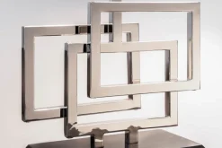 Moderne Tischleuchte ATLANTIS 56cm silber Stoffschirm schwarz Marmor Lampe