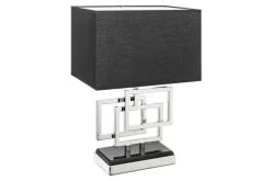 Moderne Tischleuchte ATLANTIS 56cm silber Stoffschirm schwarz Marmor Lampe