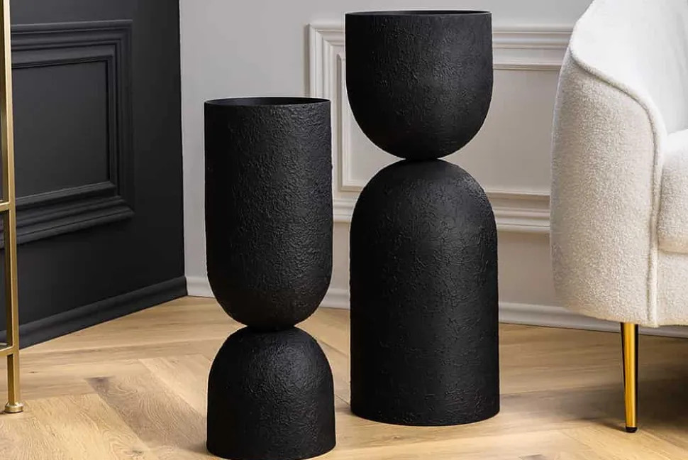 Moderne Vase SANDGLASS L 55cm schwarz Eisen handmade beidseitig nutzbar