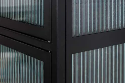 Moderne Vitrine AMSTERDAM 180cm schwarz gold Riffelglas Metall Highboard Schrank