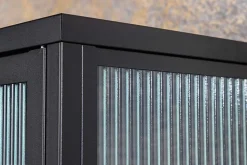 Moderne Vitrine AMSTERDAM 160cm schwarz gold Riffelglas Metall Highboard Schrank