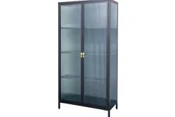 Moderne Vitrine AMSTERDAM 160cm schwarz gold Riffelglas Metall Highboard Schrank