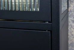 Moderne Vitrine PARIS 180cm schwarz gold Riffelglas Metall Highboard Schrank