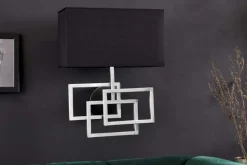Moderne Wandleuchte ATLANTIS 44cm silber Stoffschirm schwarz Lampe