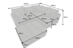 Moderne Wohnlandschaft KENT 220cm grau Samt Ecksofa Federkern inkl. Hocker und Kissen