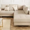 Moderne Wohnlandschaft KENT 220cm champagner beige Vogue Velours Samt Federkern mit Hocker