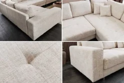 Moderne Wohnlandschaft KENT 220cm champagner beige Strickstoff Ecksofa inkl. Hocker