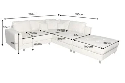 Moderne Wohnlandschaft KENT 220cm champagner beige Strickstoff Ecksofa inkl. Hocker