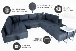 Moderne XXL Wohnlandschaft KENT 305cm anthrazit Federkern Bigsofa inkl. Hocker
