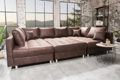 Moderne XXL Wohnlandschaft KENT 305cm antik braun Federkern Bigsofa inkl. Hocker