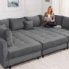Moderne XXL Wohnlandschaft KENT 305cm anthrazit Cord Bigsofa inkl. Hocker Federkern