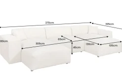 Moderne XXL Wohnlandschaft SIGNATUR 370cm grau Chenille Cremona U-Form Sofa inkl. Kissen