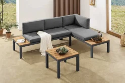 Modulare Garten Sitzgruppe ORLANDO LOUNGE 240cm anthrazit Aluminium wetterfest inkl. Kissen