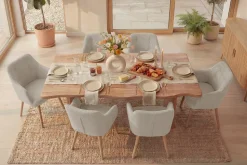 Nordischer Stuhl SCANDINAVIA MEISTERSTÜCK beige natur Strukturstoff Massivholzbeine