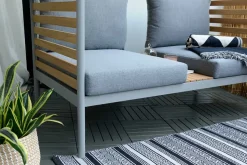 Outdoor Balkonlounge 2-Sitzer COCOONING anthrazit Aluminium Holz mit Hocker wetterfest