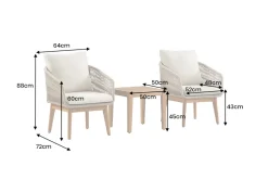 Outdoor Gartenlounge ROPE natur taupe Akazie 2er-Sitzgruppe inkl. Tisch und Kissen