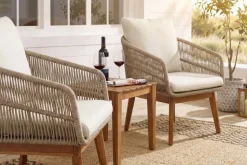 Outdoor Gartenlounge ROPE natur taupe Akazie 2er-Sitzgruppe inkl. Tisch und Kissen