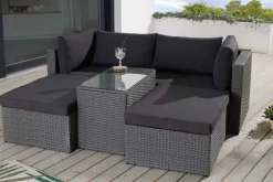 Outdoor Gartenlounge Set XXL MODULAR grau Polyrattan Sitzgruppe wetterfest inkl. Kissen